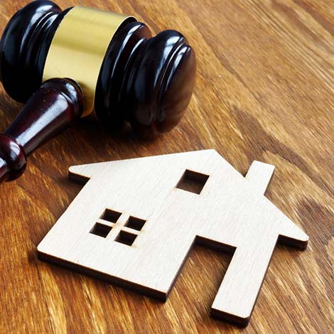 Real estate and property law. House model and gavel. decorative