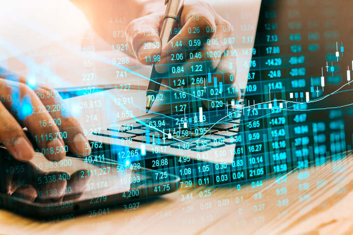 Stock market or forex trading graph and candlestick chart suitable for financial investment concept. Economy trends background for business idea and all art work design. Abstract finance background.