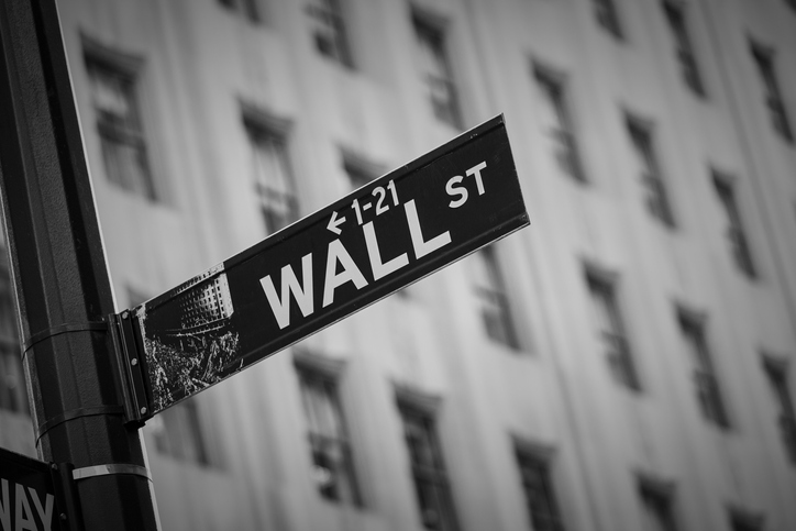 Wall Street sign in Manhattan financial district, New York City