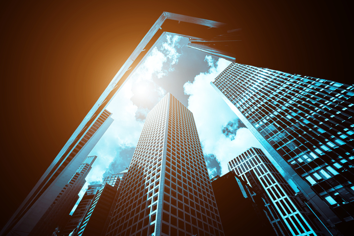 Modern office building close up in sunlight Modern office building close up in sunlight