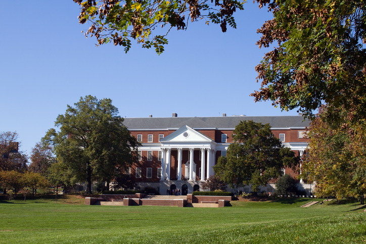 Library and campus of the University of Maryland located in College Park, MD.