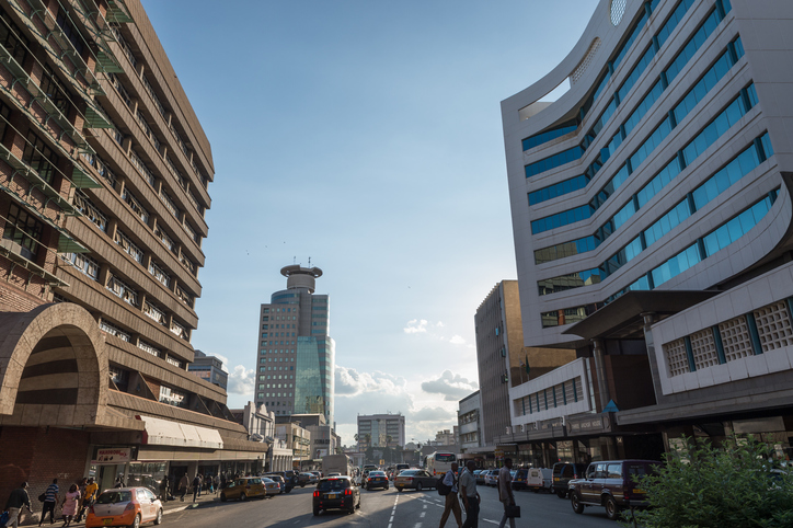 Modern office blocks in downtown Harare, Zimbabwe