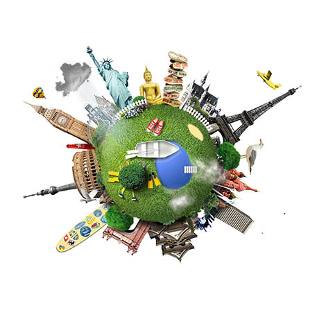 Small planet with landmarks Small planet with landmarks around the world