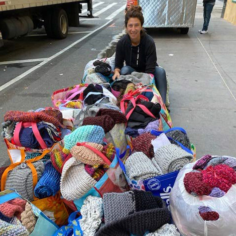 Dana Zukofsky pictured with many self made scarves