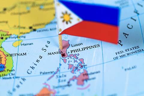 Map of the Philippines with paper flag