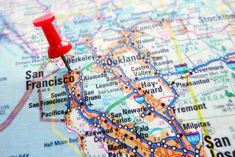 Road Map of San Francisco CA with a Red Pin