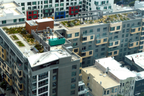 Rooftop view of an apartment complex
