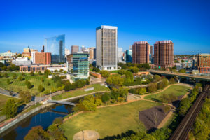 Richmond Downtown Aerial With Park Greenery