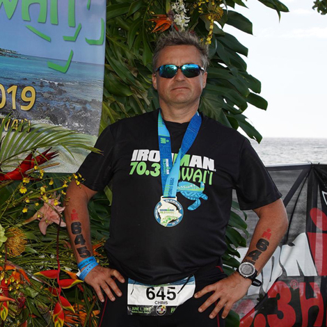 Christopher DeMay at an Iron Man competition in Hawaii