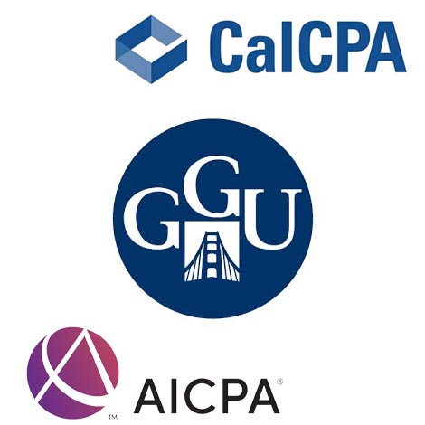Golden Gate University, Cal CPA, and AICPA logos