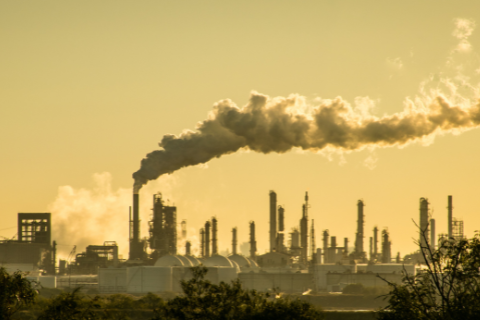 Skyline view of Texas oil refinery