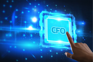 Hand reaching out to press a digital CFO button