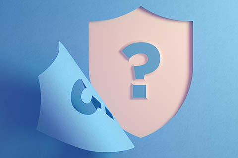 conceptual image of a paper shield being peeled back with question mark cutout