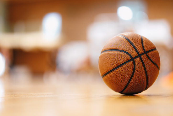 Close up shot of a basketball with a blurred background