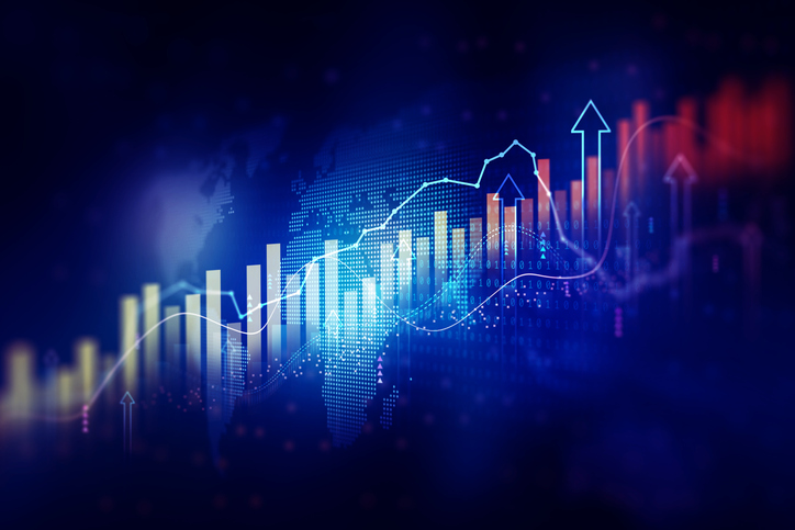 Stock market investment trading graph growth. Investment finance chart, stock market business and Development graph profit, goal achievement.