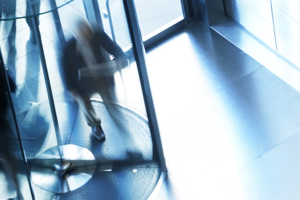 Revolving door at an office entrance