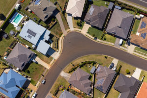 Aerial View of Suburban Houses in a Country Town - stock photo