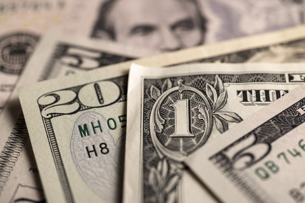 US Dollar Banknotes. Close up of US Federal Reserve US Dollar notes.