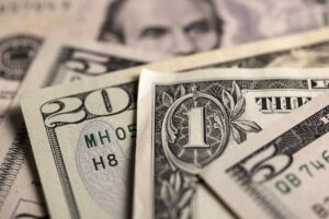 US Dollar Banknotes. Close up of US Federal Reserve US Dollar notes.
