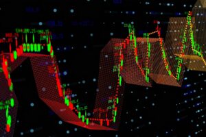 Stock candlestick chart rise, side view, animation. Bright positive trend and growth. Success and bullish price concept on cryptocurrency and stock market value. Business and finance cryptocurrency worldwide grow