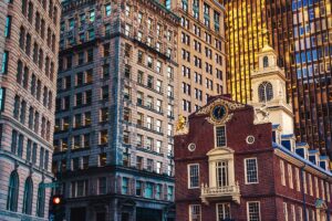 Iconic Boston Old State House building in Massachusetts USA, United state of America, Architecture and building with tourist and travel destination concept