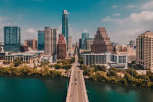 Texas Capitol in Austin over Congress Bridge