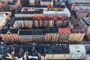 Aerial view of a residential district in the Södermalm island in Stockholm, Sweden capital city