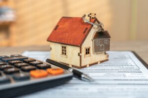 money, pile coin with saving book and paper home, concept