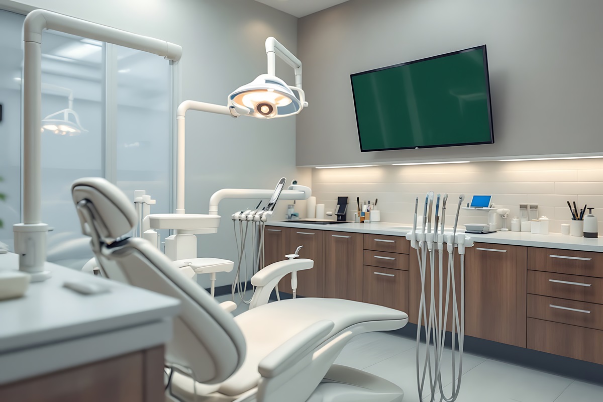 Modern Dental Clinic with Examination Chair and Medical Equipment