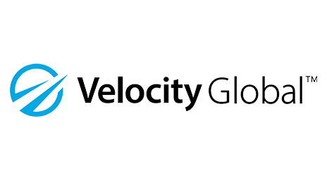 Velocity Global logo featuring a stylized blue globe with a diagonal line, followed by the company name in black and grey text on a light background.