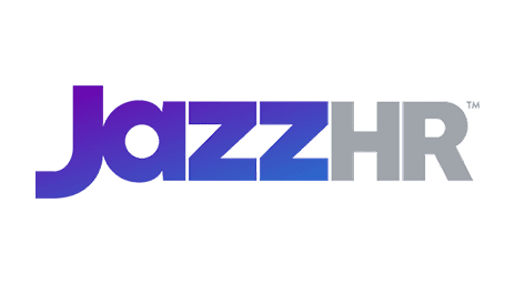 JazzHR logo with the word Jazz in bold purple and blue gradient letters and HR in gray, on a light gray background.