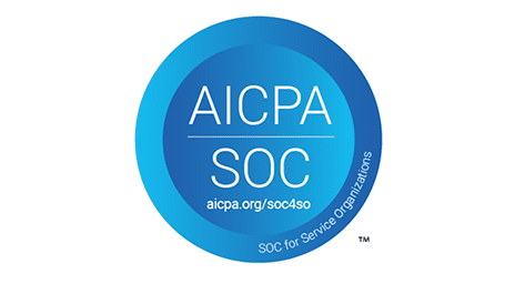 Blue circular logo with the text AICPA SOC, aicpa.org/soc4so, and SOC for Service Organizations written within and around the circle.