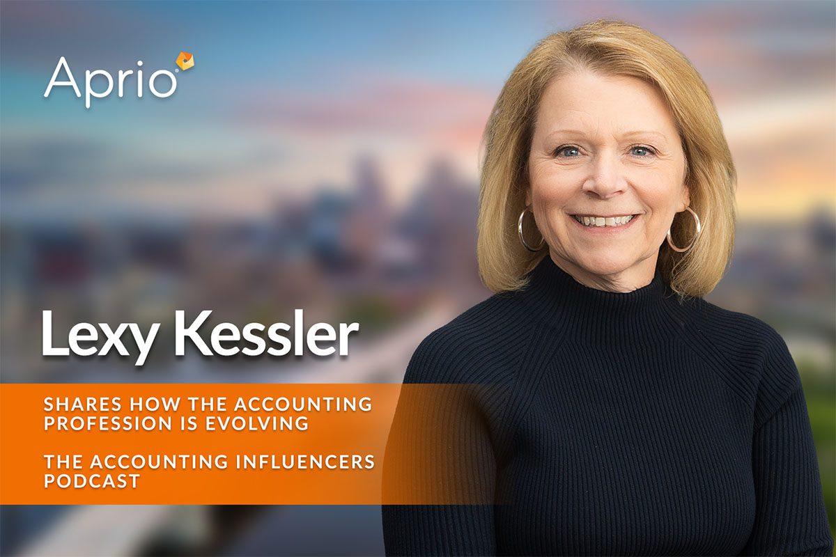 Lexy Kessler smiles at the camera with text promoting her appearance on the Accounting Influencers Podcast about changes in the accounting profession.