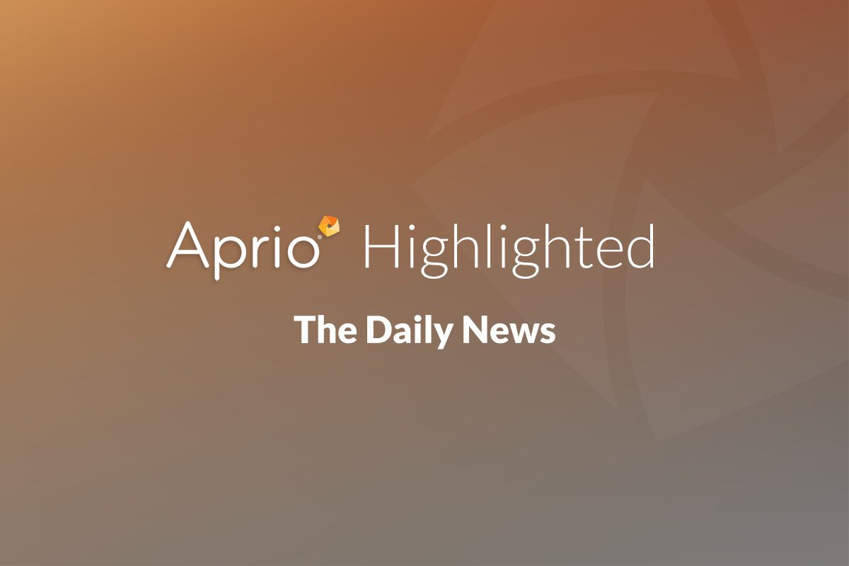 Text reading Aprio Highlighted The Daily News on a gradient orange background with a subtle geometric pattern.