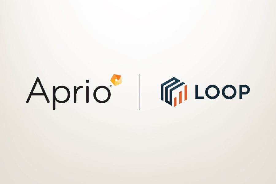 Logos of Aprio and Loop displayed side by side on a light background, separated by a vertical line.