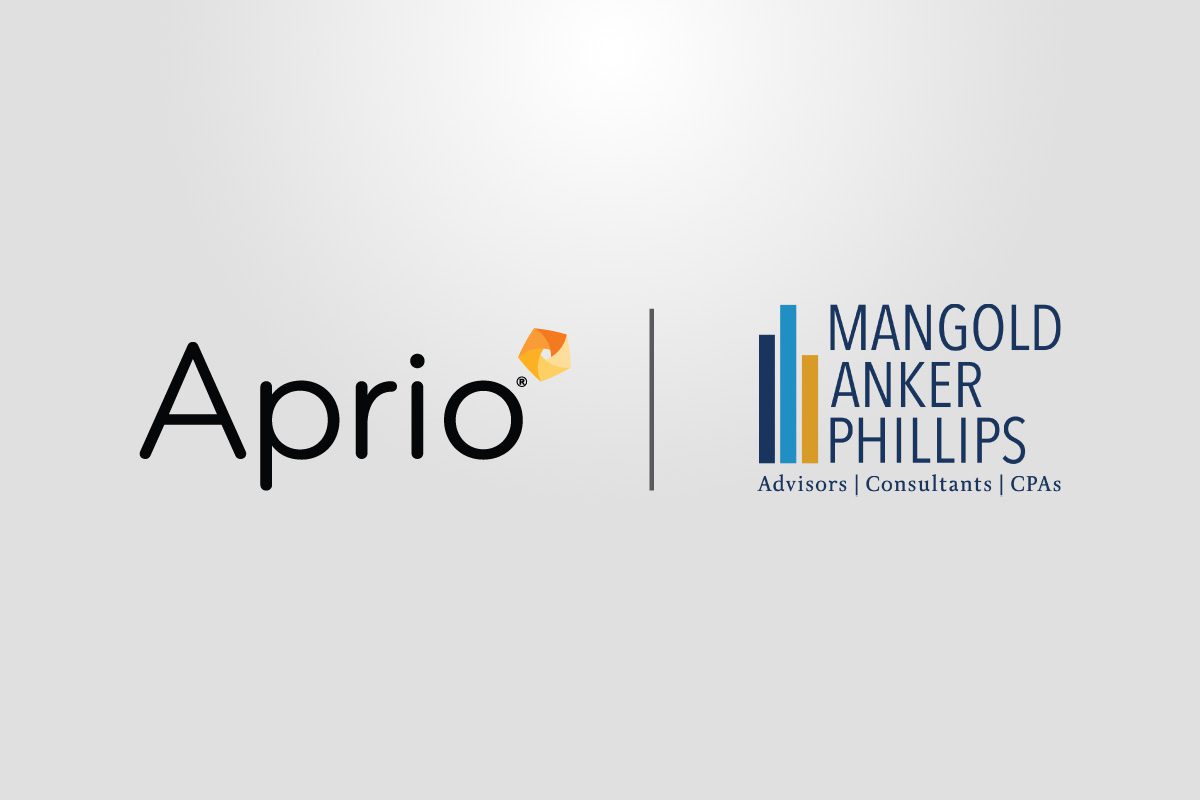 Logos for Aprio and Mangold Anker Phillips, featuring text and simple graphic elements on a light gray background.