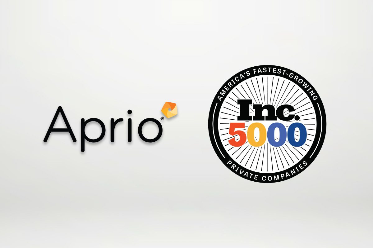 Aprio logo on the left and the Inc. 5000 America’s Fastest-Growing Private Companies badge on the right, both on a light background.