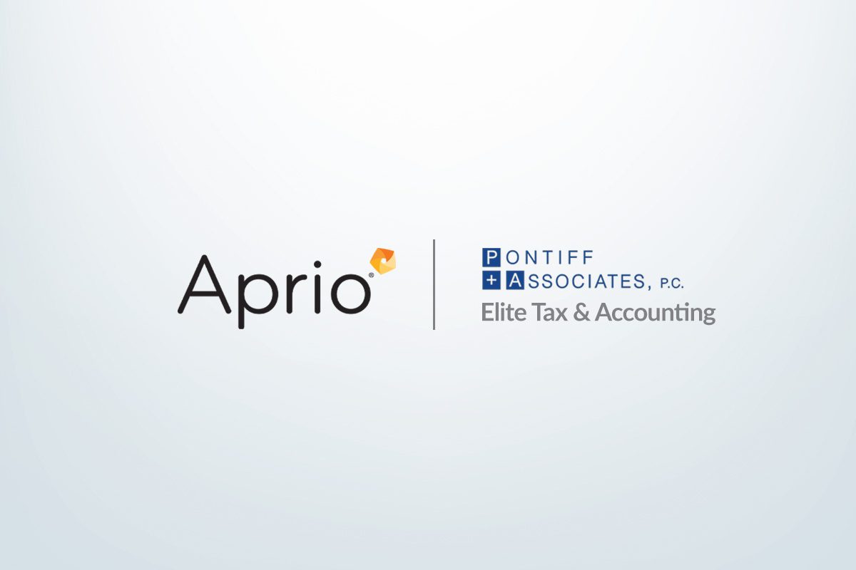 Logo for Aprio and Pontiff & Associates, P.C. Elite Tax & Accounting, displayed side by side on a plain background.