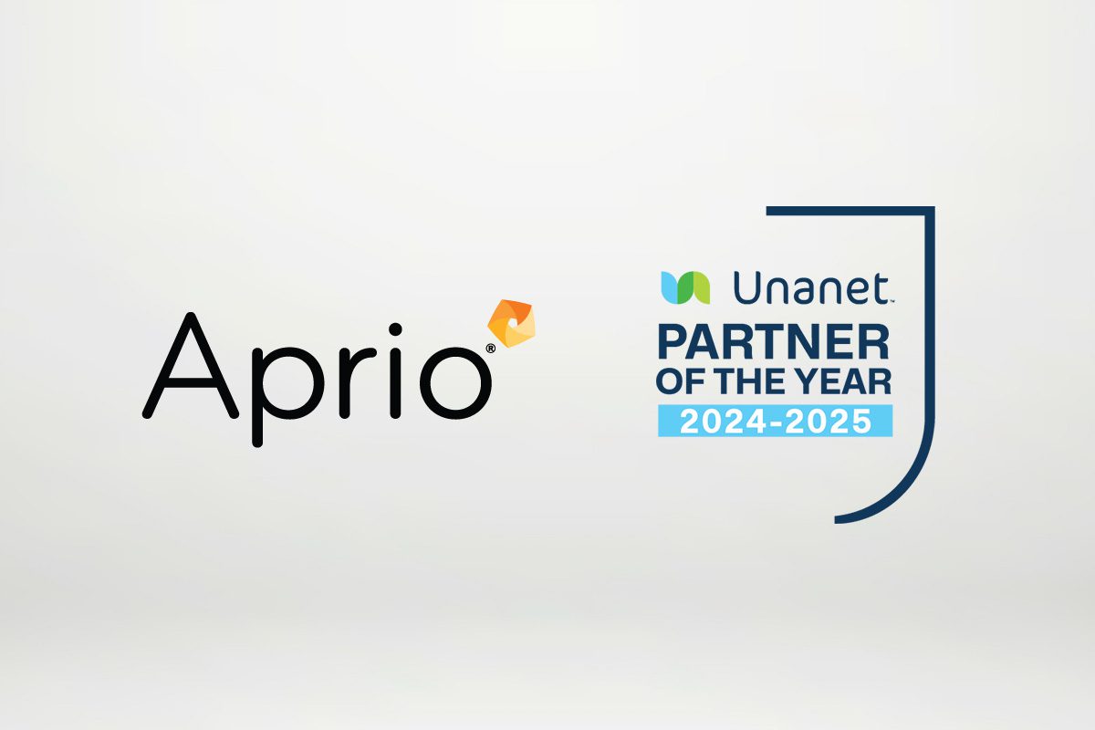 Aprio logo on the left; on the right, a badge reads Unanet Partner of the Year 2024-2025 with the Unanet logo above it.