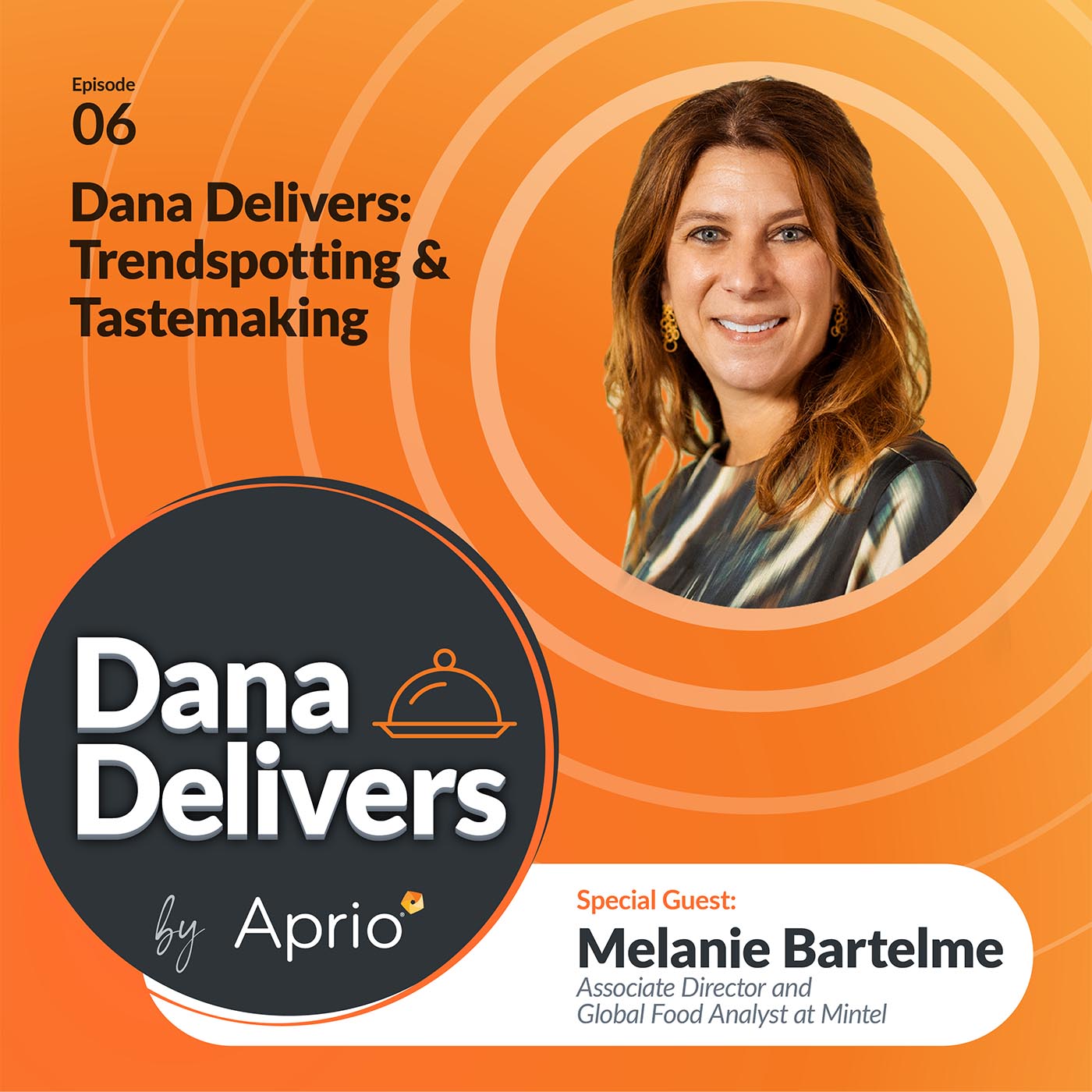 Podcast cover for Dana Delivers: Trendspotting & Tastemaking featuring episode 06 with special guest Melanie Bartelme, Associate Director and Global Food Analyst at Mintel.