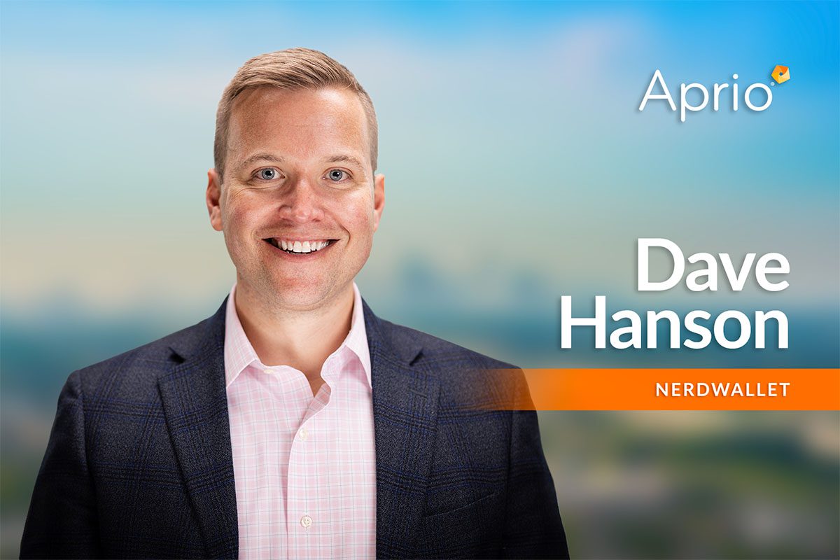 A man in a suit smiles at the camera with a blurred background. Text reads “Aprio,” “Dave Hanson,” and “Nerdwallet.”.