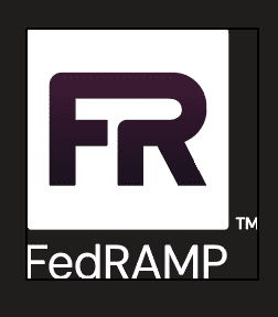 FedRAMP logo featuring stylized letters FR above the word FedRAMP on a black and white background.
