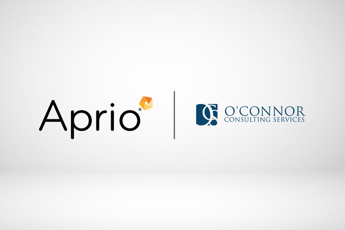 Logos of Aprio and OConnor Consulting Services side by side on a white background.