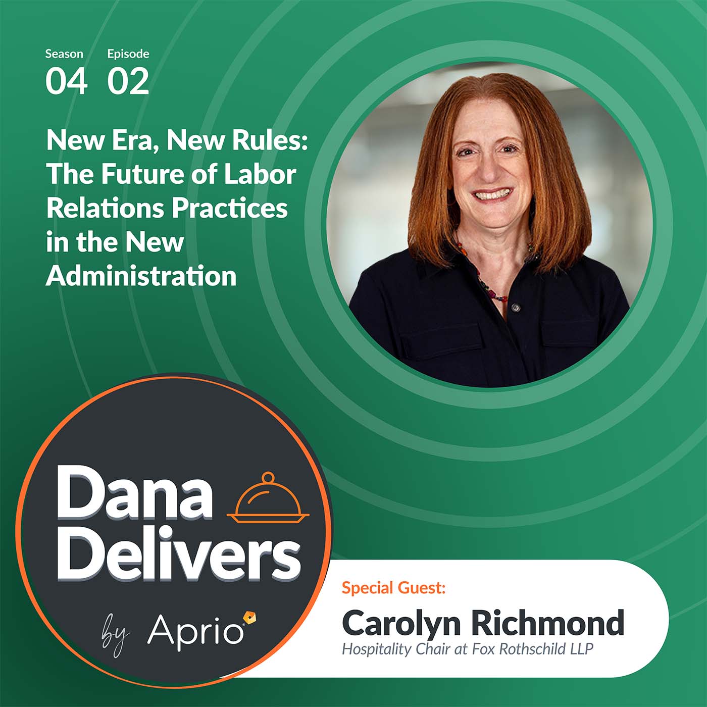Podcast episode cover featuring a headshot of Carolyn Richmond, special guest, with the title New Era, New Rules: The Future of Labor Relations Practices in the New Administration.