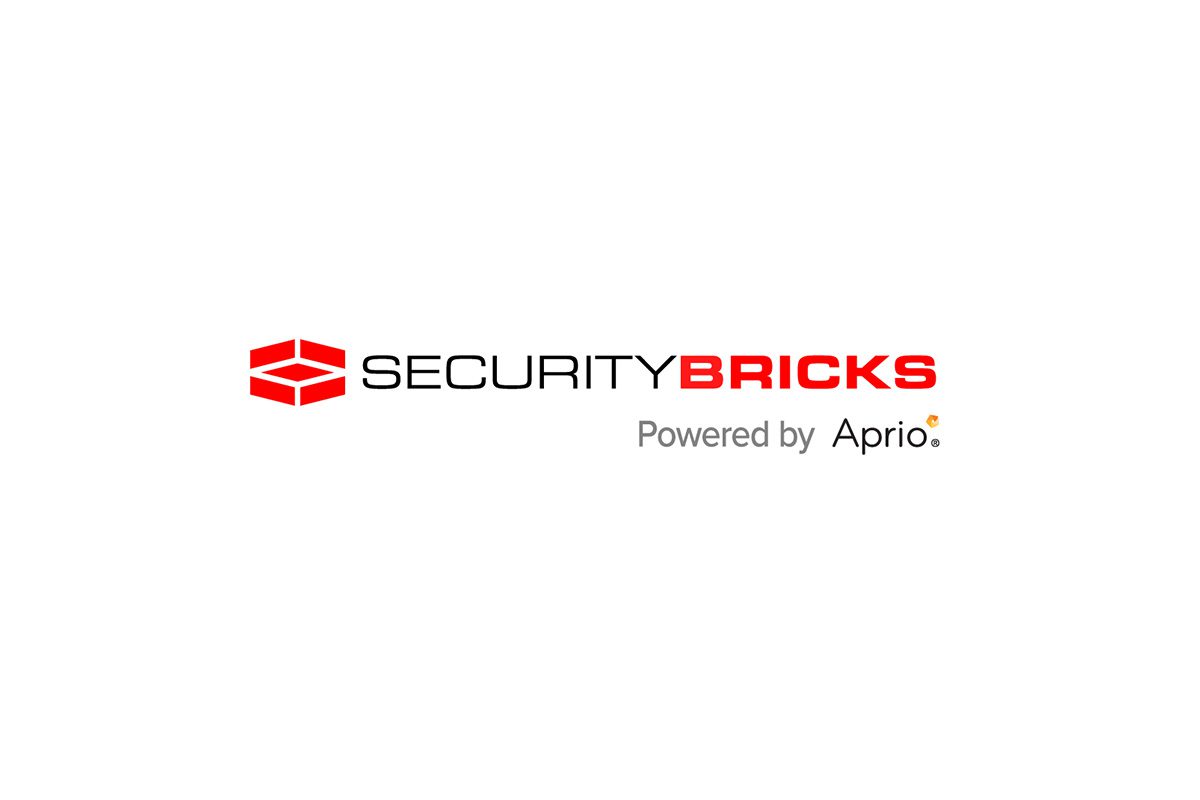 SecurityBricks logo with a red cube icon and text SECURITYBRICKS Powered by Aprio on a white background.