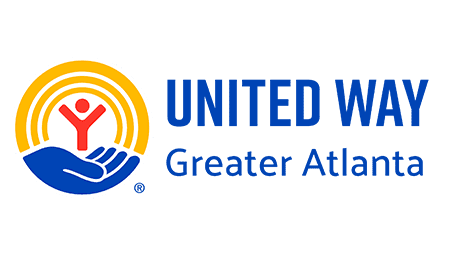 The United Way of Greater Atlanta logo features a stylized hand holding a person with concentric circles above, alongside the organization’s name in blue text.