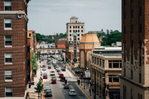 Galena Boulevard and the Paramount Theater in Aurora, Illinois