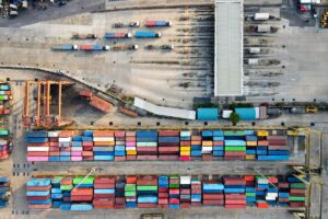 Aerial view/Ports and Sea Freight During the COVID-19 Pandemic and War global economic slowdown