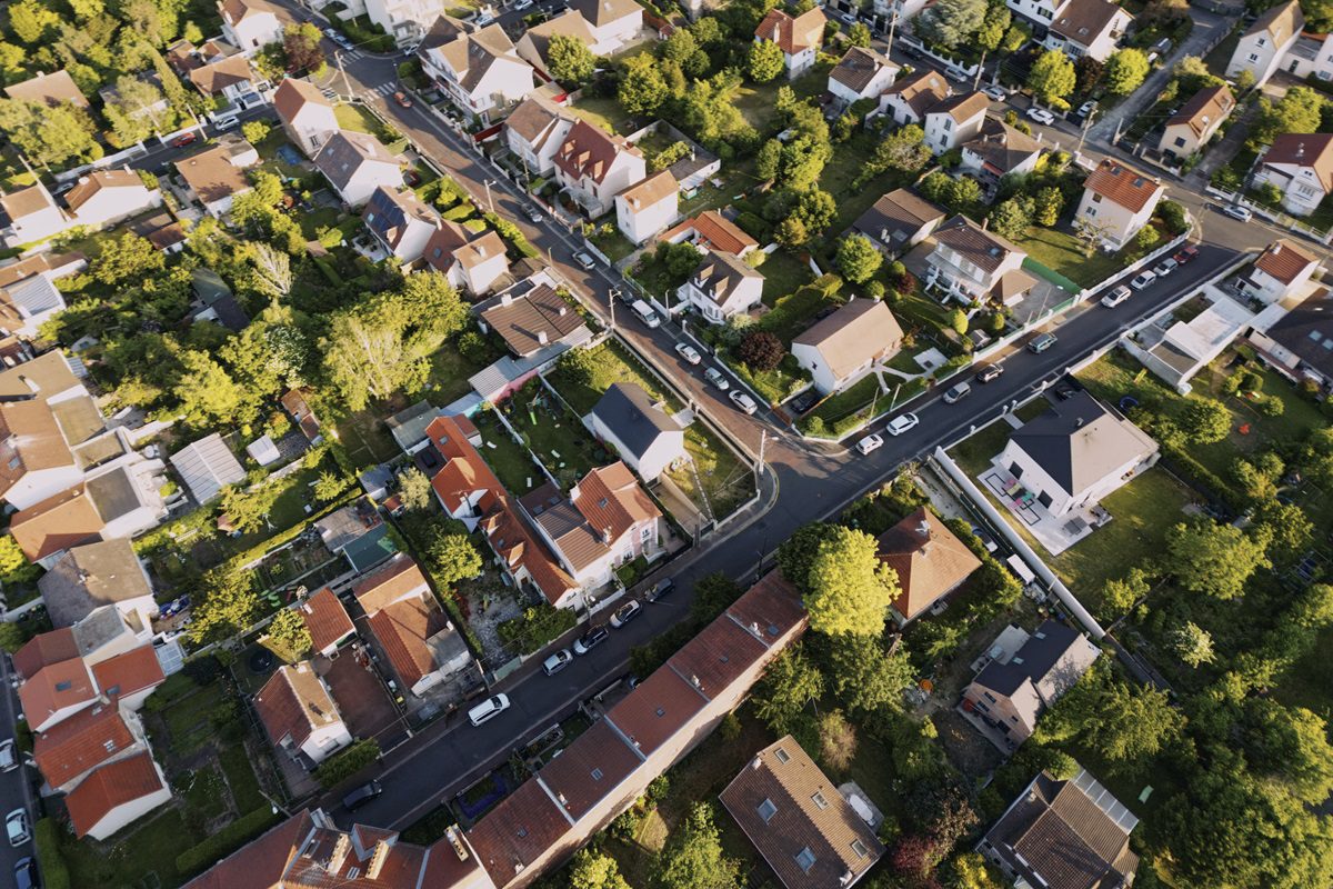 France, Deuil-la-Barre, aerial view over residential Paris suburb