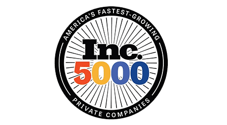 Circular badge with Inc. 5000 in bold letters, surrounded by the text America’s Fastest-Growing Private Companies.